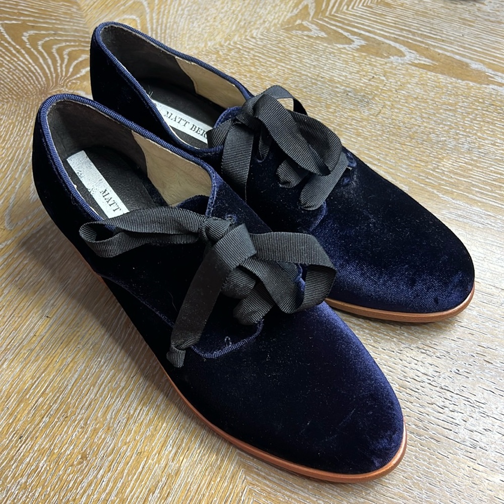 MATT BERNSON Django Dark Navy Velvet Black Lace Up Shoes 6